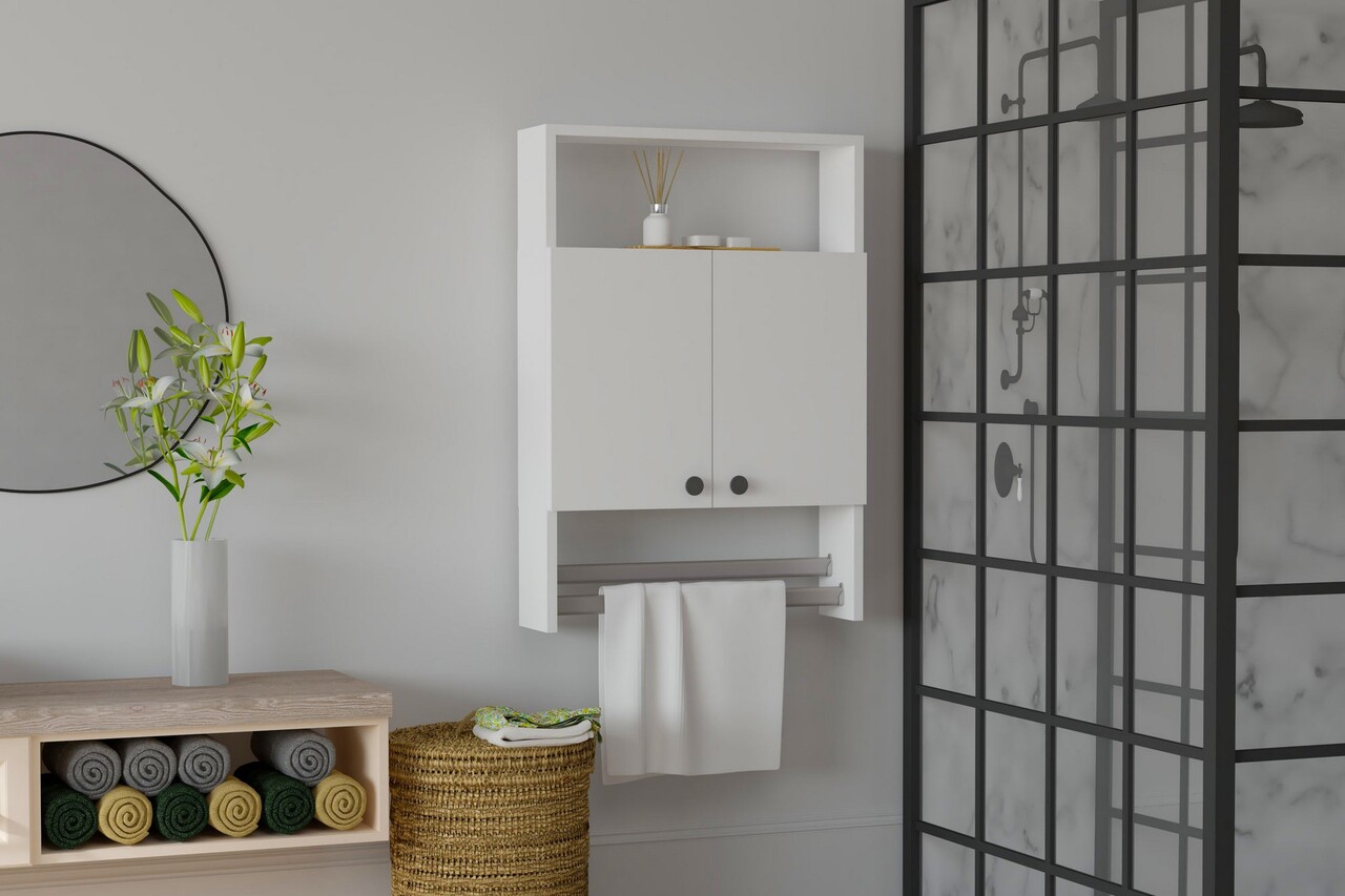 Dulap de baie cu suport prosop Banyo, Puqa Design, 60x15x87 cm, alb - imagine 5